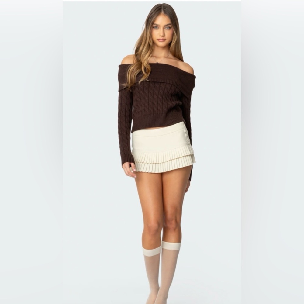 Edikted Glenn Fold Over Cable Knit Sweater Size S - Brand New